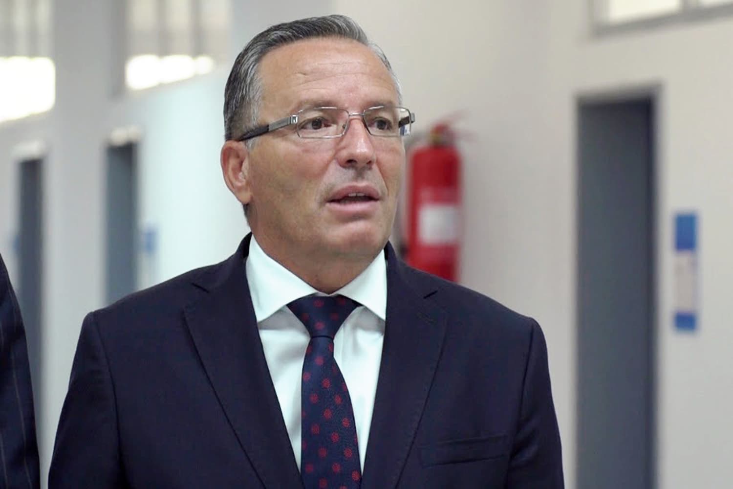 Portrait of Bedri Hamza, a politician of the Democratic Party of Kosovo