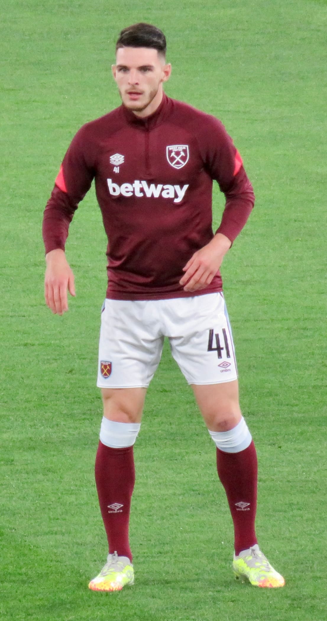 English midfielder Declan Rice warming up before a match